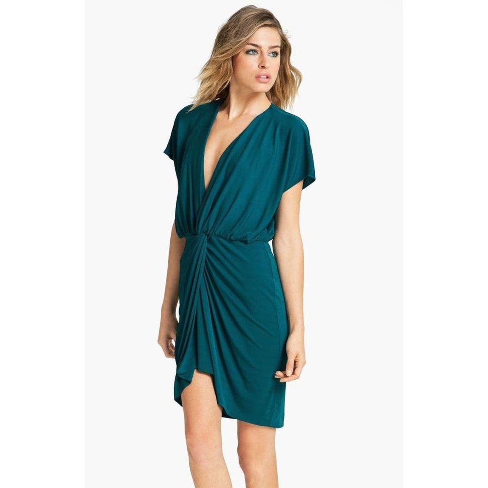 Haute Hippie Jersey Coastal Teal Twist Front Dress